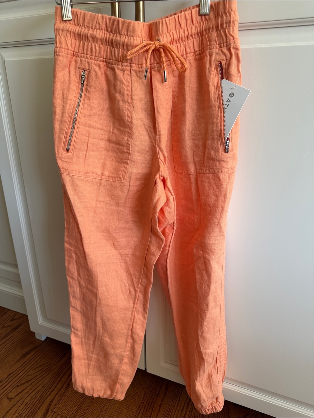 Athleta Caro light Orange linen Drawstring Jogger Pants 4 NWT